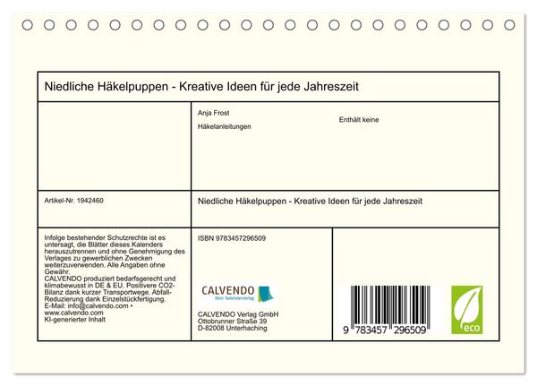Produktbild: Niedliche H&auml;kelpuppen - Kreative Ideen f&uuml;r jede Jahreszeit (Tischkalender 2026 DIN A5 quer), CALVENDO Monatskalender