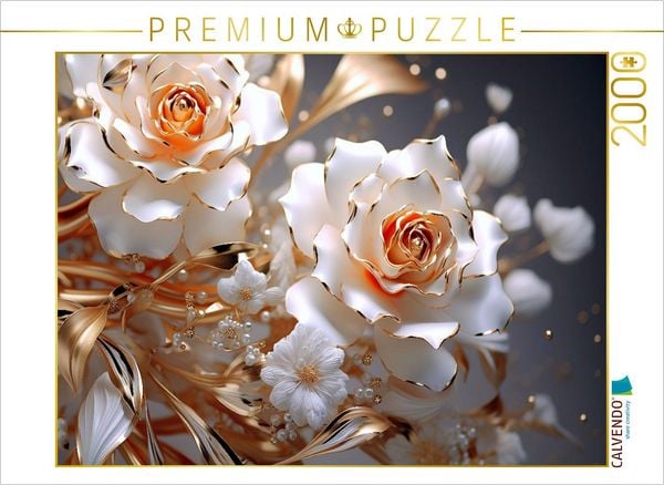Produktbild: CALVENDO Puzzle Elegante Rosen in wei&szlig; und gold | 2000 Teile Lege-Gr&ouml;&szlig;e 90x67cm Foto-Puzzle f&uuml;r gl&uuml;ckliche Stunden