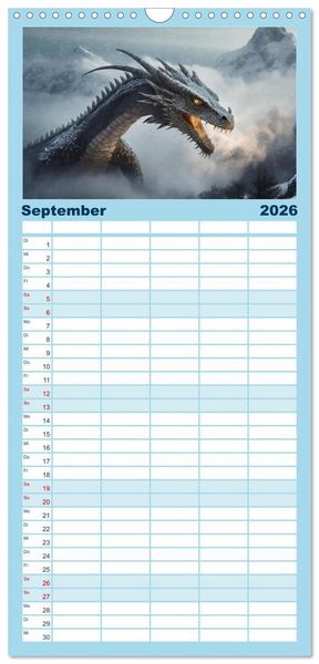 Produktbild: Familienplaner 2026 - Drachen - Herrscher der Welt mit 5 Spalten (Wandkalender, 21 x 45 cm) CALVENDO
