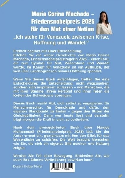 Produktbild: Mar&iacute;a Corina Machado &ndash; Friedensnobelpreis 2025 f&uuml;r den Mut einer Nation