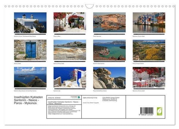 Produktbild: Inselh&uuml;pfen Kykladen Santorini - Naxos - Paros - Mykonos (Wandkalender 2026 DIN A3 quer), CALVENDO Monatskalender