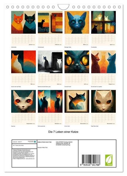 Produktbild: Die 7 Leben einer Katze (Wandkalender 2026 DIN A4 hoch), CALVENDO Monatskalender