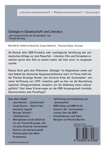 Produktbild: Ostalgie in Gesellschaft und Literatur: "Am k&uuml;rzeren Ende der Sonnenallee" von Thomas Brussig