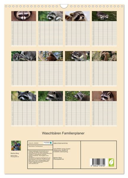 Produktbild: Waschb&auml;ren Familienplaner (Wandkalender 2026 DIN A3 hoch), CALVENDO Monatskalender