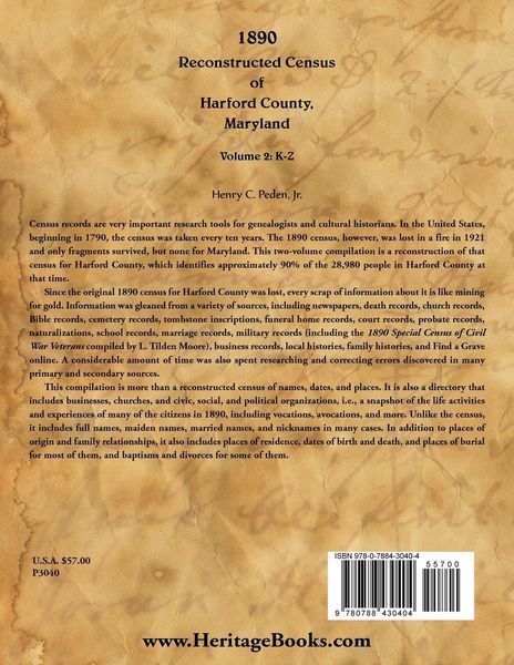 Produktbild: 1890 Reconstructed Census of Harford County, Maryland, K-Z