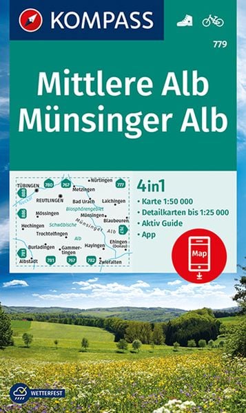 Produktbild: KOMPASS Wanderkarte 779 Mittlere Alb, M&uuml;nsinger Alb 1:50.000