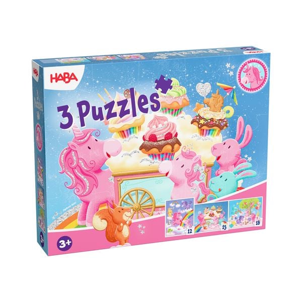 Produktbild: 3 Puzzles - Einhorn Glitzergl&uuml;ck 12/15/18 Teile