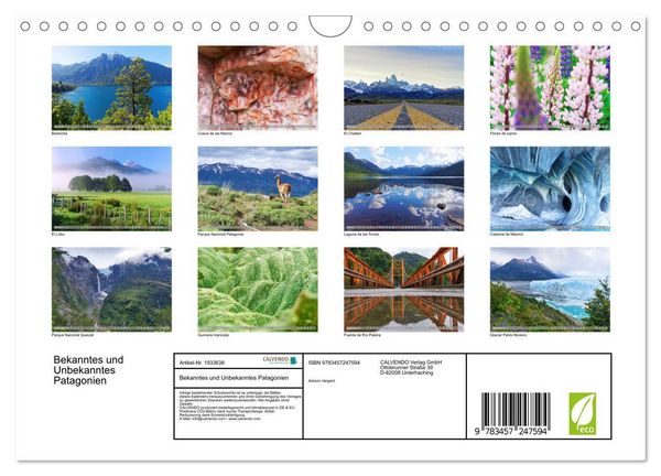 Produktbild: Bekanntes und Unbekanntes Patagonien (Wandkalender 2026 DIN A4 quer), CALVENDO Monatskalender