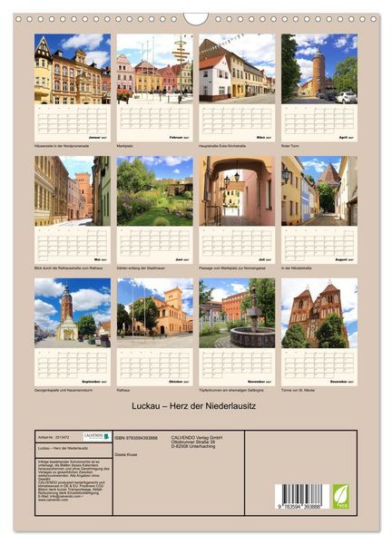 Produktbild: Luckau &ndash; Herz der Niederlausitz (Wandkalender 2027 DIN A3 hoch), CALVENDO Monatskalender