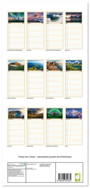 Produktbild: Familienplaner 2026 - Farben der Lofoten - Jahreszeiten jenseits des Polarkreises mit 5 Spalten (Wandkalender, 21 x 45 cm) CALVENDO