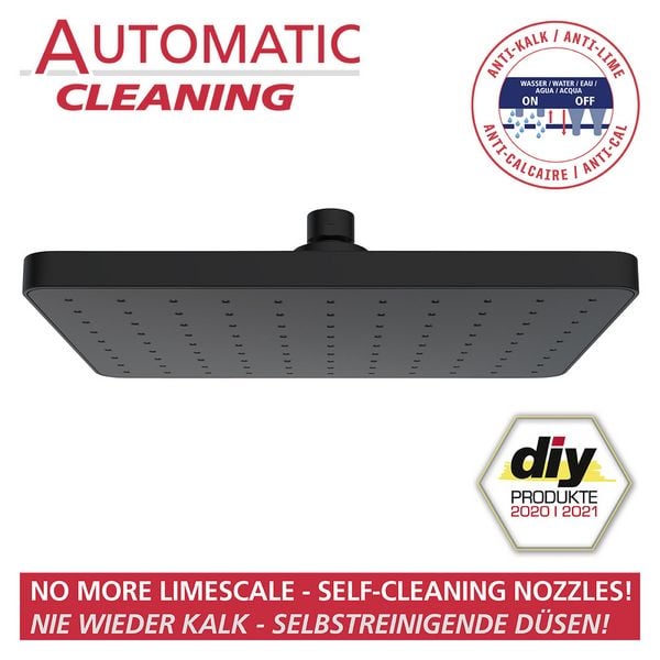 Produktbild: Regenduschkopf Automatic Cleaning Schwarz, 25 x 17 cm