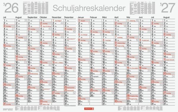 Produktbild: Schuljahreskalender 2026/2027 abwischbar | 750&times;470 mm