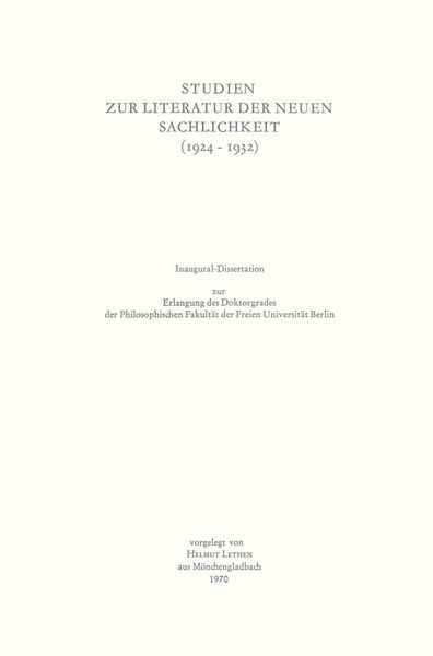 Produktbild: Studien zur Literatur der Neuen Sachlichkeit (1924&ndash;1932)