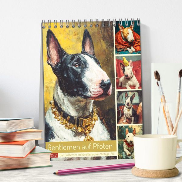 Produktbild: Gentlemen auf Pfoten. Der Bullterrier im k&uuml;nstlerischen Vintage-Stil (Tischkalender 2027 DIN A5 hoch), CALVENDO Monatskalender