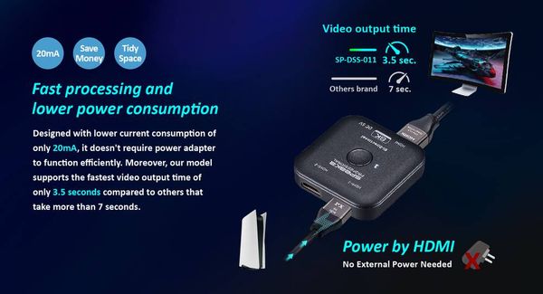 Produktbild: SpeaKa Professional SP-11990132 2 Port HDMI-Switch UHD 8K @ 60 Hz bidirektional verwendbar 7680 x 4320 Pixel