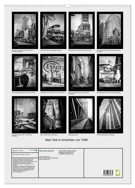 Produktbild: New York in Ansichten von 1936 (Wandkalender 2026 DIN A2 hoch), CALVENDO Monatskalender