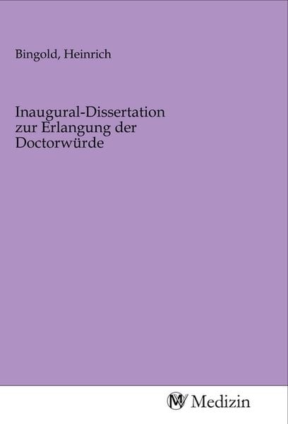 Produktbild: Inaugural-Dissertation zur Erlangung der Doctorw&uuml;rde