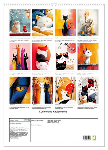 Produktbild: Kunterbunte Katzenbande (Wandkalender 2026 DIN A2 hoch), CALVENDO Monatskalender