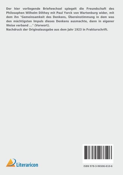 Produktbild: Briefwechsel zwischen Wilhelm Dilthey und dem Grafen Paul Yorck von Wartenburg 1877-1897