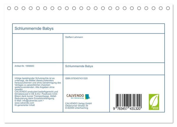 Produktbild: Schlummernde Babys (Tischkalender 2026 DIN A5 quer), CALVENDO Monatskalender