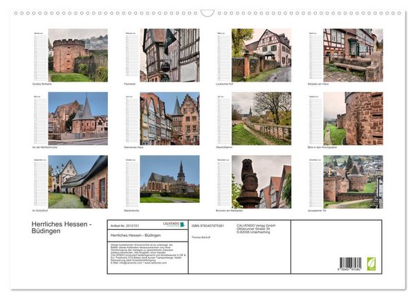 Produktbild: Herrliches Hessen - B&uuml;dingen (Wandkalender 2026 DIN A2 quer), CALVENDO Monatskalender