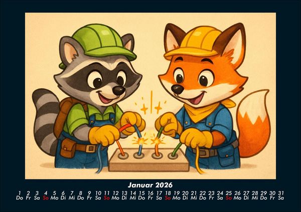 Produktbild: Rocco & Finn - Auf dem Weg zum Elektriker 2026 Fotokalender DIN A4