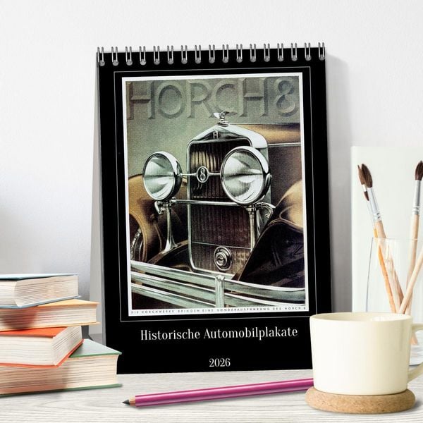 Produktbild: Historische Automobilplakate (Tischkalender 2026 DIN A5 hoch), CALVENDO Monatskalender