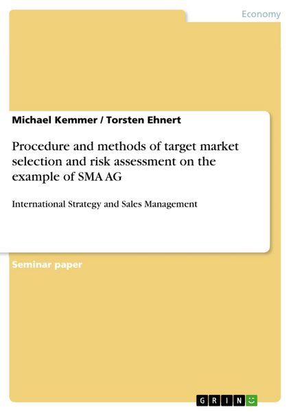 Produktbild: Procedure and methods of target market selection and risk assessment on the example of SMA AG