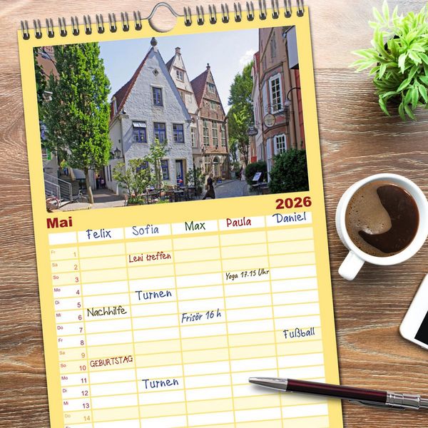Produktbild: Familienplaner 2026 - Ansichten von Bremen und Bremerhaven mit 5 Spalten (Wandkalender, 21 x 45 cm) CALVENDO