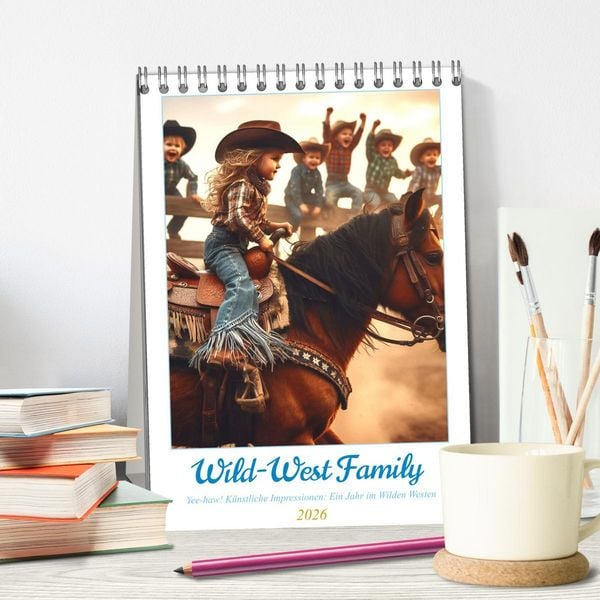 Produktbild: Wild-West Family - Yee-haw! K&uuml;nstliche Impressionen: Ein Jahr im Wilden Westen (Tischkalender 2026 DIN A5 hoch), CALVENDO Monatskalender