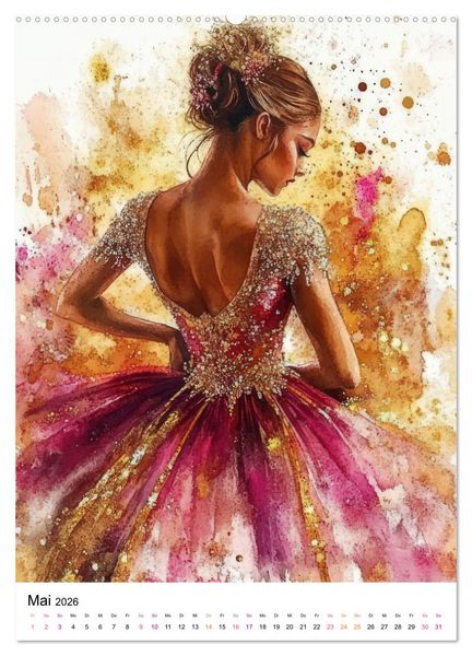 Produktbild: Ballerinas in Aquarell (Wandkalender 2026 DIN A2 hoch), CALVENDO Monatskalender