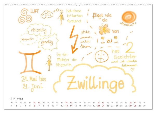 Produktbild: Sternzeichen-Kalender (hochwertiger Premium Wandkalender 2026 DIN A2 quer), Kunstdruck in Hochglanz