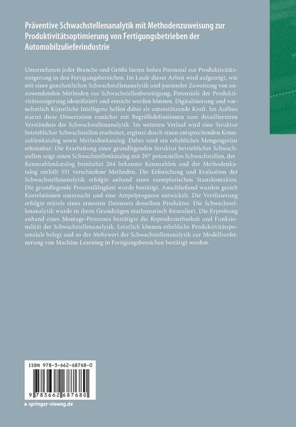 Produktbild: Pr&auml;ventive Schwachstellenanalytik mit Methodenzuweisung zur Produktivit&auml;tsoptimierung von Fertigungsbetrieben der Automobilzulieferindustrie