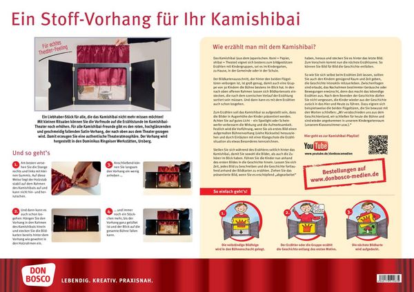 Produktbild: Vorhang &bdquo;Mein Kamishibai&ldquo; aus rotem Satin, geschmeidig und hochgl&auml;nzend: Sorgt f&uuml;r authentische Theateratmosph&auml;re oder Kinoflair