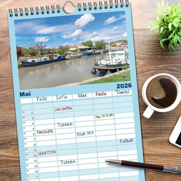 Produktbild: Familienplaner 2026 - Der K&ouml;nigliche Kanal. Die Wasserstra&szlig;e im Languedoc mit 5 Spalten (Wandkalender, 21 x 45 cm) CALVENDO