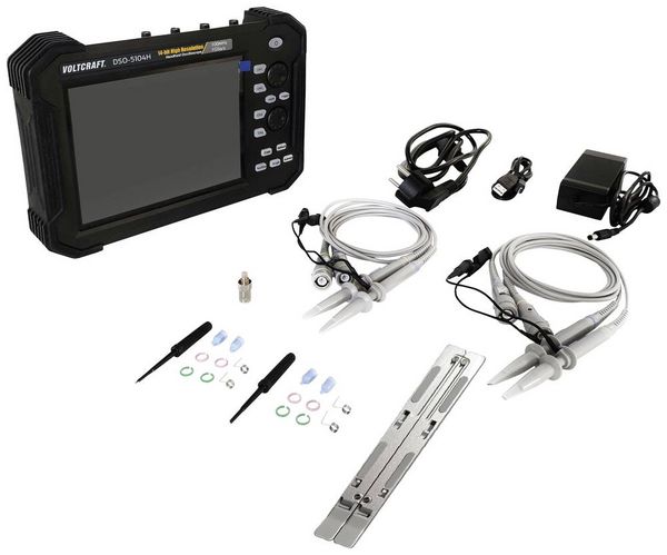 Produktbild: VOLTCRAFT DSO-5104H Hand-Oszilloskop 100 MHz 4-Kanal 1 GSa/s 40 Mpts 14 Bit Digital-Speicher (DSO), Handger&auml;t 1 St.