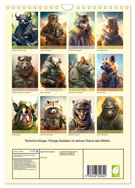 Produktbild: Tierische Krieger. Pelzige Soldaten im aktiven Dienst des Milit&auml;rs (Wandkalender 2026 DIN A4 hoch), CALVENDO Monatskalender