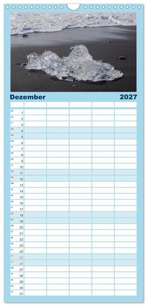 Produktbild: Familienplaner 2027 - Island - Gletscher, Wasserf&auml;lle, Hei&szlig;e Quellen mit 5 Spalten (Wandkalender, 21 x 45 cm) CALVENDO