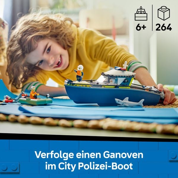 Produktbild: LEGO City Verfolgungsjagd im Polizeiboot, Spielset mit Schnellboot 60456