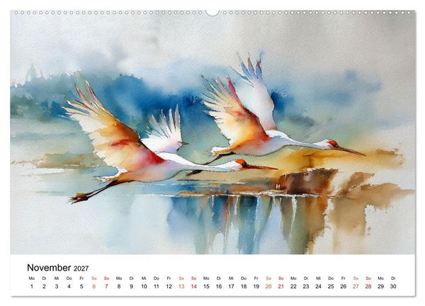 Produktbild: Kraniche zwischen Wind und Weite (hochwertiger Premium Wandkalender 2027 DIN A2 quer), Kunstdruck in Hochglanz