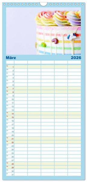 Produktbild: Familienplaner 2026 - K&ouml;stliche Kuchen mit 5 Spalten (Wandkalender, 21 x 45 cm) CALVENDO