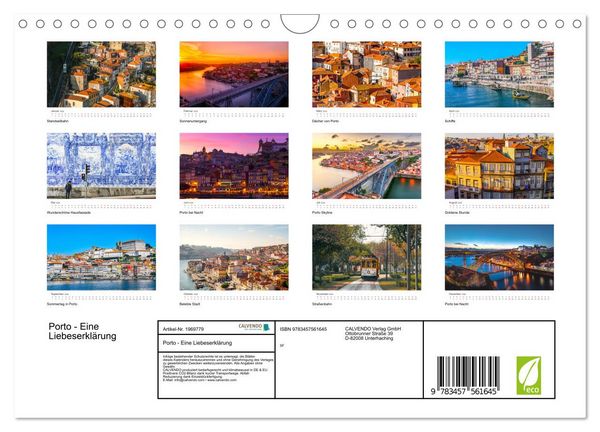 Produktbild: Porto - Eine Liebeserkl&auml;rung (Wandkalender 2026 DIN A4 quer), CALVENDO Monatskalender