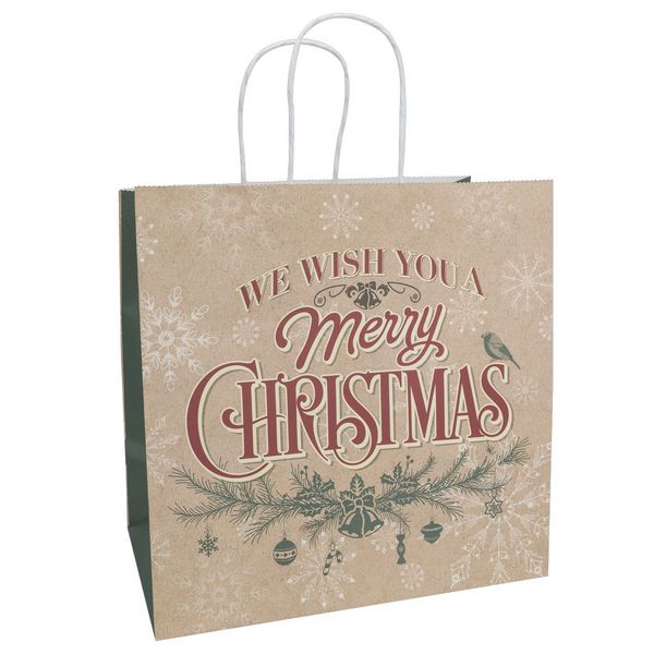 Idena Geschenktasche Merry Christmas/Dekozweig mehrfarbig 28x28x15cm Weihnachten