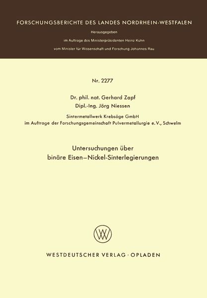 Produktbild: Untersuchungen &uuml;ber bin&auml;re Eisen-Nickel-Sinterlegierungen