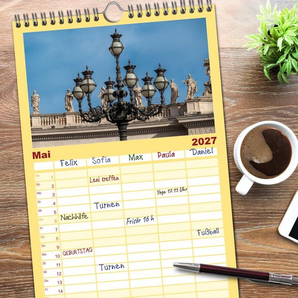 Produktbild: Familienplaner 2027 - San Pietro - Petersplatz und Petersdom mit 5 Spalten (Wandkalender, 21 x 45 cm) CALVENDO