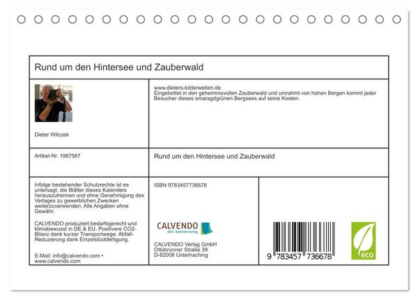 Produktbild: Rund um den Hintersee und Zauberwald (Tischkalender 2026 DIN A5 quer), CALVENDO Monatskalender