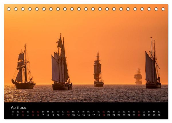 Produktbild: Windjammer auf der Ostsee im Abendlicht (Tischkalender 2026 DIN A5 quer), CALVENDO Monatskalender
