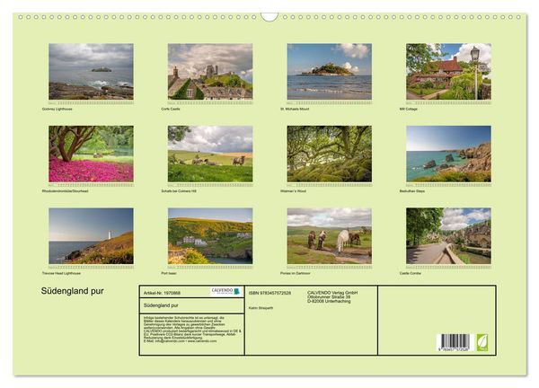 Produktbild: S&uuml;dengland pur (Wandkalender 2026 DIN A2 quer), CALVENDO Monatskalender