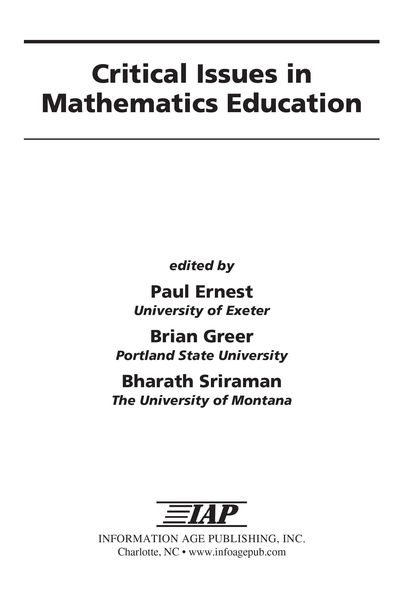 Produktbild: Critical Issues in Mathematics Education