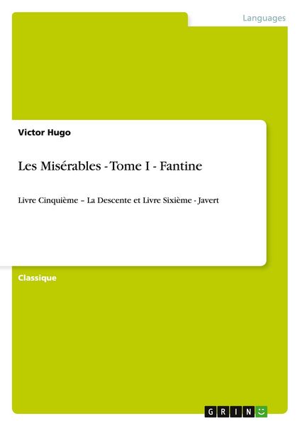 Produktbild: Les Mis&eacute;rables - Tome I - Fantine